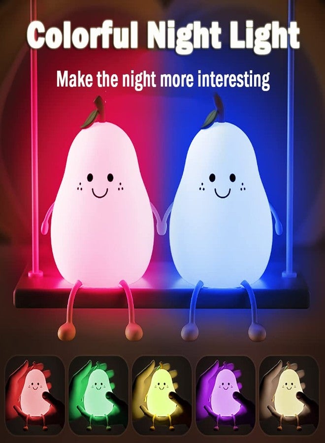 LEDHOLYT Cute Pear Night Light for Kids, Silicone Fruit Pear Cute Lamp with Remote, Adjustable Brightness NightLight for Bedroom, Rechargeable Soft NightLight for Home Decoration,Valentines Day Gifts for Her - Image 2
